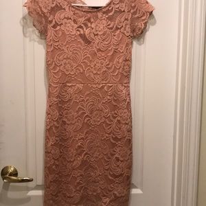 Medium pink floral form fitting dress